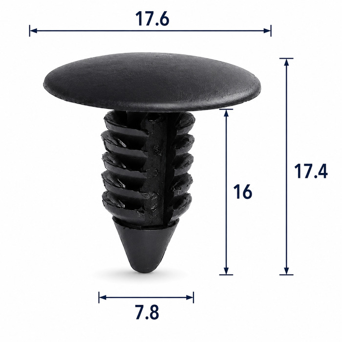 Клипса пластиковая для AMC, Chrysler, Daewoo, Dodge, Ford, GM, Opel ОЕМ: 4004569, 3691590, 6031321, 94530527, 94530548, 0940907326, 0940907350, 389358, 332364, 480534, 6270163. (брызговики, защита, внутренняя отделка).
